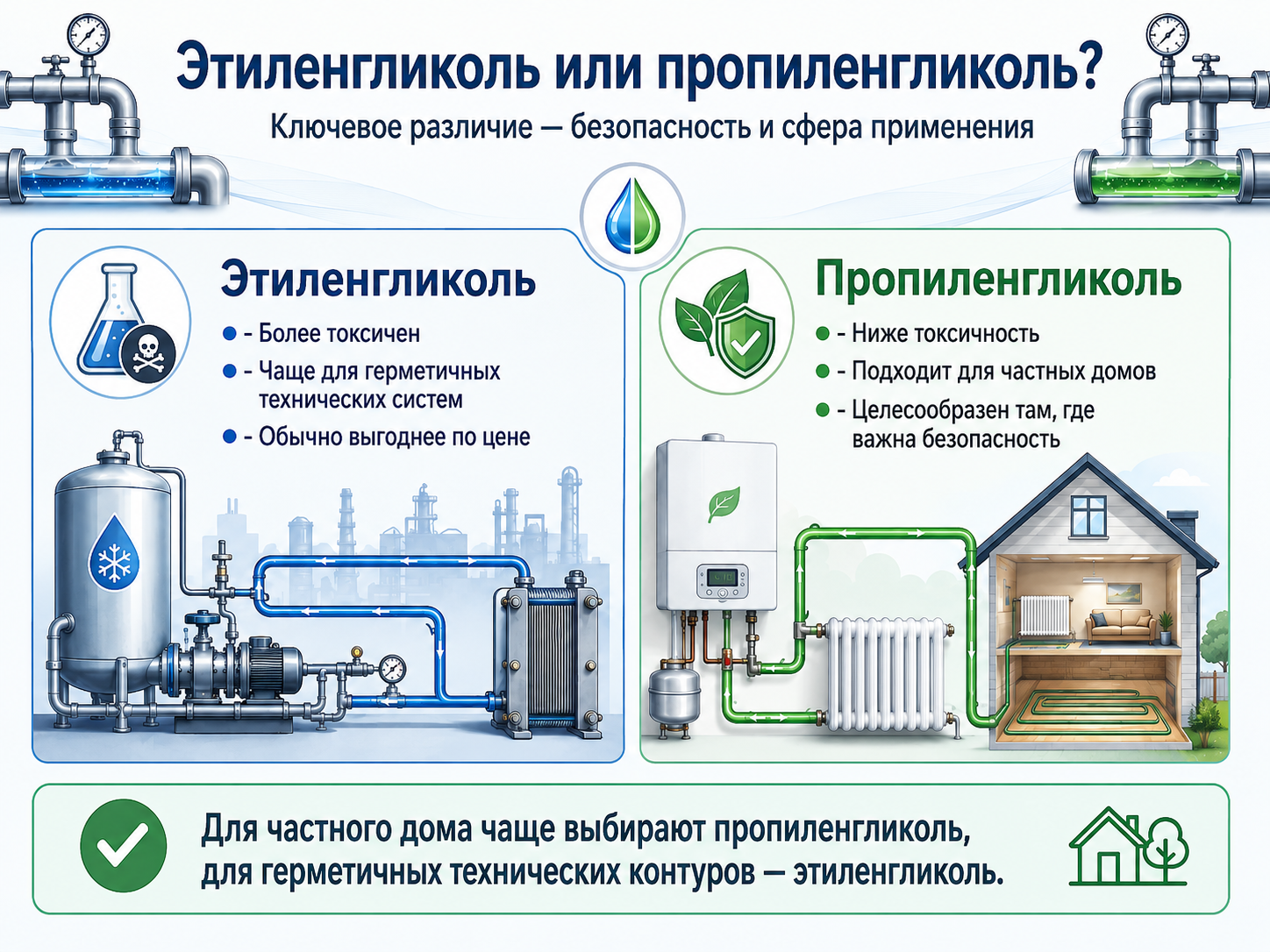 Пропиленгликоль или этиленгликоль: что выбрать для системы отопления
