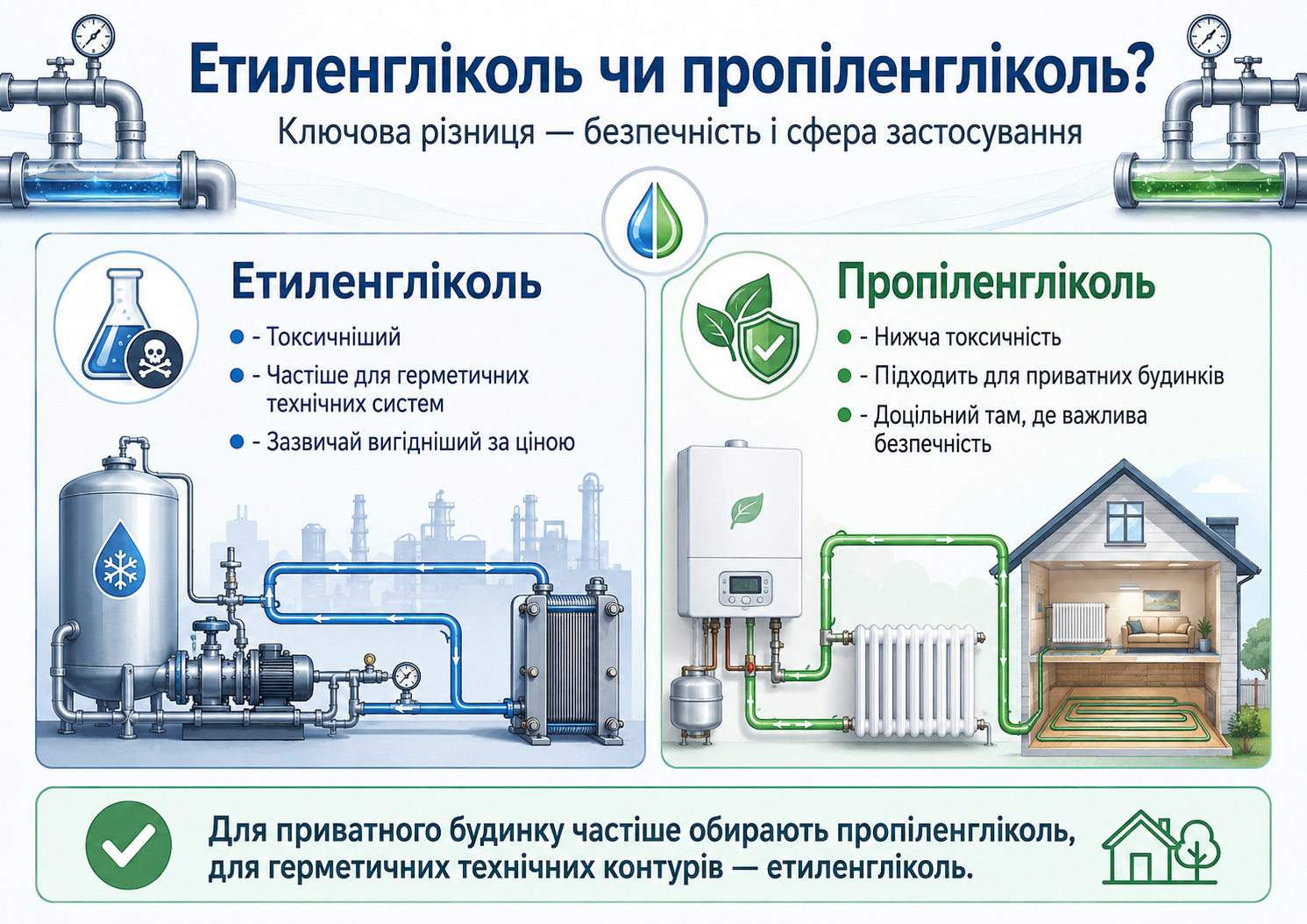 Пропіленгліколь чи етиленгліколь: що вибрати для системи опалення